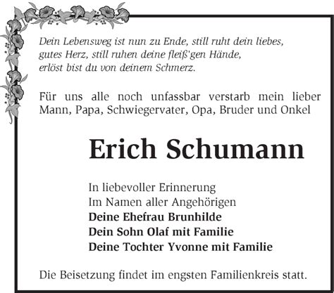 Traueranzeigen Von Erich Schumann M Rkische Onlinezeitung Trauerportal