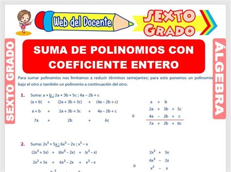 Suma De Polinomios Con Coeficiente Entero Para Sexto Grado De Primaria