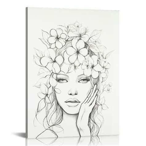 JEUXUS Minimalist Woman Line Art Women Flower Painting Line Drawing