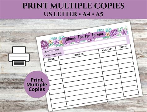 Tithing Tracker Tithe Tracker Tithe Log Printable US Letter A4 A5 Etsy