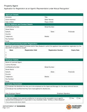 Fillable Online Nt Gov Agent Representative Under Mutual Recognition