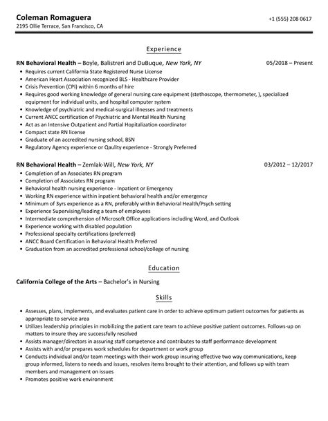 Rn Behavioral Health Resume Samples Velvet Jobs