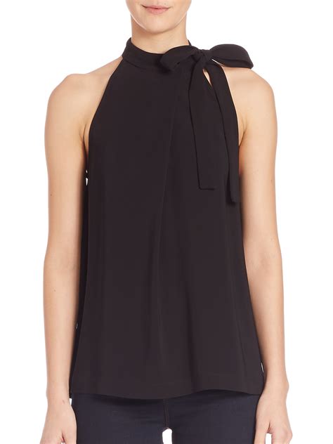 Theory Synthetic Maysprin Admiral Crepe Tie Neck Blouse In Black Lyst