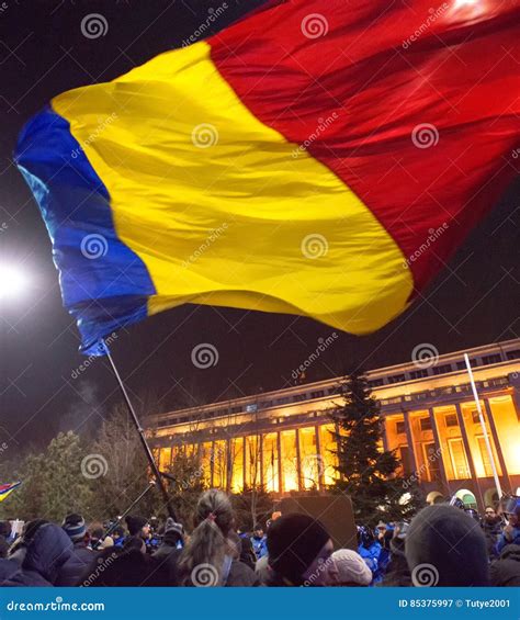 Bucharest, Romania - January 2017: Thousand People Marched through the