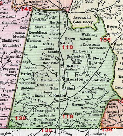 Halifax County, Virginia, Map, 1911, Rand McNally, Houston, South ...