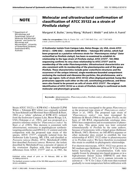 PDF Molecular And Ultrastructural Confirmation Of Classification Of