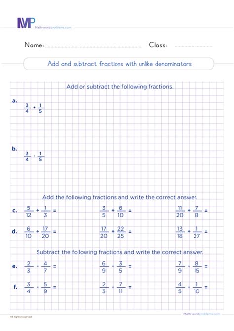 Add And Subtract Fractions Worksheets Grade 6