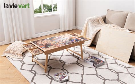 Lavievert Table De Puzzle Avec Tiroirs Et Couvercle Plateau De