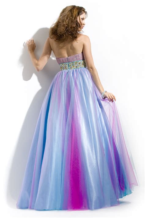 Fuchsia And Blue Strapless Empire Floor Length Sexy Dresses With Multi Colored Beaded Waist