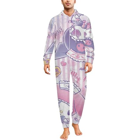 Kuromi And My Melody Unisex Onesie Pajamas Zipper Jumpsuit Hooded One