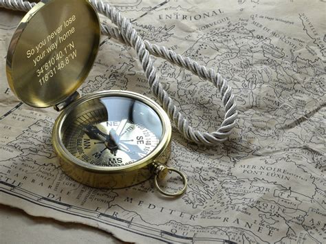 Engraved Compass Brass Personalized Compas Valentines Day