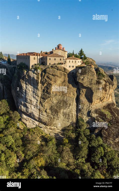 Amazing Sunset View Of Holy Monastery Of St Stephen In Meteora