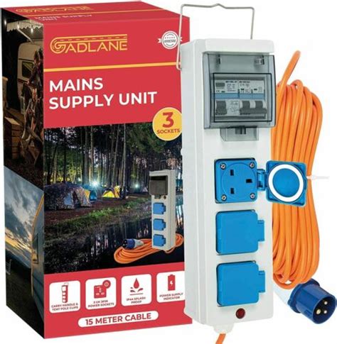 Gadlane Electric Hook Up Extension Lead 15m Mains Supply Unit 3 Sockets Caravan Ebay