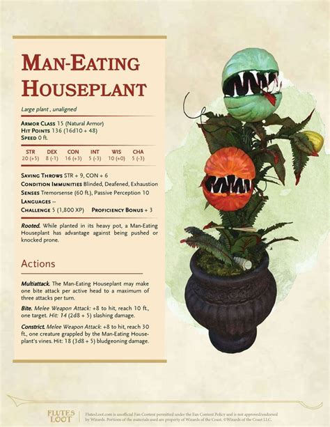 D D 5e Man Eating Houseplant Monster Stat Block Plant Monster