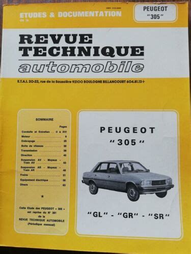 PEUGEOT 305 GL GR SR S REVUE TECHNIQUE RTA JAUNE ETAI 1979 CIP 3811 EBay