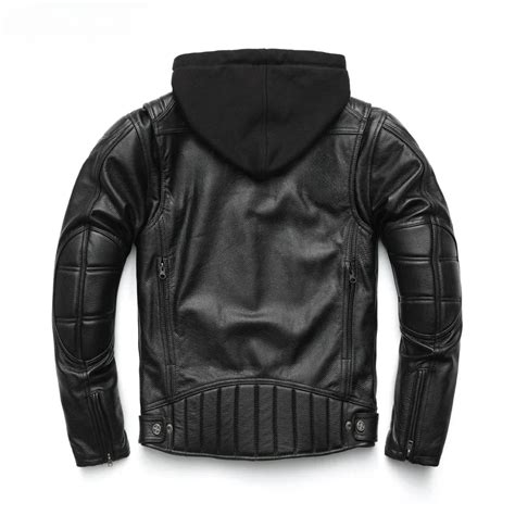 Thick Motorcycle Jacket With Hood Men Leather Jacket100 Cowhide Genuine