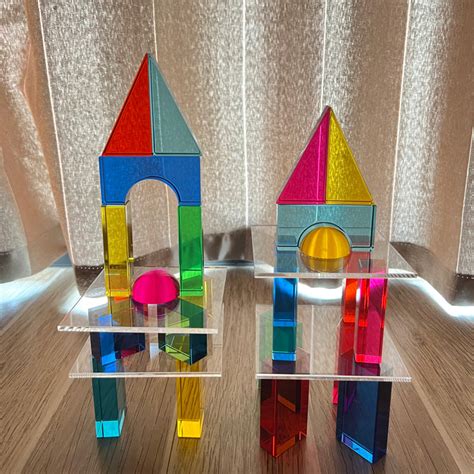 28 Pcs Rainbow Translucent Acrylic Sensory Building Blocks With Storag