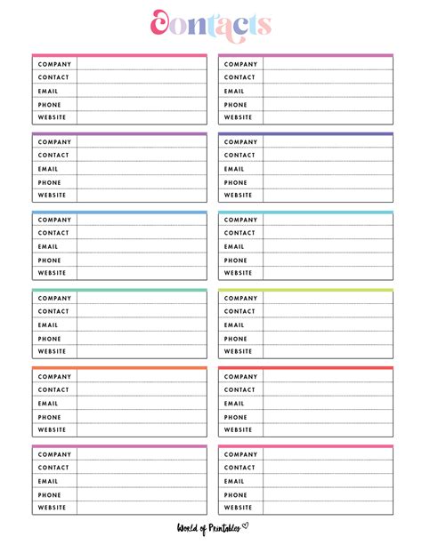 Contact List Templates 12 Of The Best Styles World Of Printables