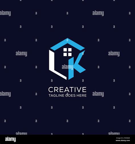 Initial Logo LK Monogram With Abstract House Hexagon Shape Clean And