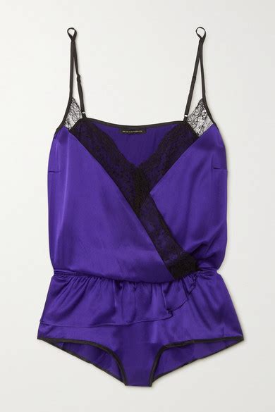 Kiki De Montparnasse Le Shock Lace Trimmed Silk Satin Playsuit Purple