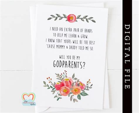 PRINTABLE Will You Be My Godparents Card Godparents Card | Etsy