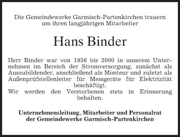 Traueranzeigen Von Hans Binder Trauer Merkur De