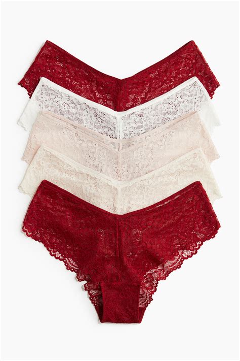 5 Pack Lace Hipster Briefs Dark Red Powder Pink Ladies Handm Gb