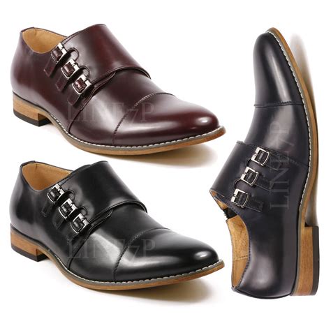 Mens Triple Monk Strap Cap Toe Slip On Loafers Dress Shoes Ebay