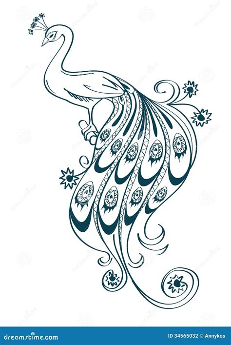 Illustration With Stylized Ornamental Peacock Stock Vector