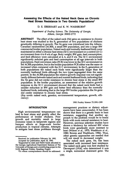 PDF Assessing The Effects Of The Naked Neck Gene On Chronic Heat