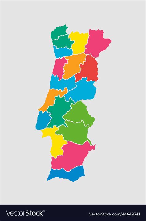 Map Country Portugal Divided On Regions Royalty Free Vector