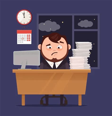 Tired Sad Busy Office Worker Man Character Yawn Vector Flat Cartoon