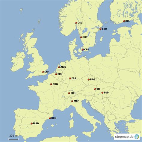 StepMap MP Europe Airports Landkarte für Deutschland