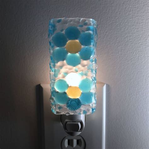 Glass Night Light Blue Flower Fused Glass Kitchen Or Etsy Light Blue Flowers Night Light