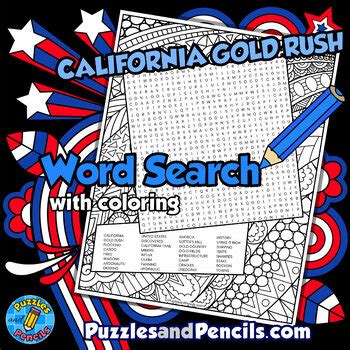 California Gold Rush Word Search Puzzle Activity Coloring