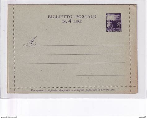 Interi Postali L40 Repubblica Intero Biglietto Postale Lire 4 Nuovo