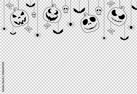 Halloween Party Banner With Scary Pumpkin Face Bats Spiders Hanging