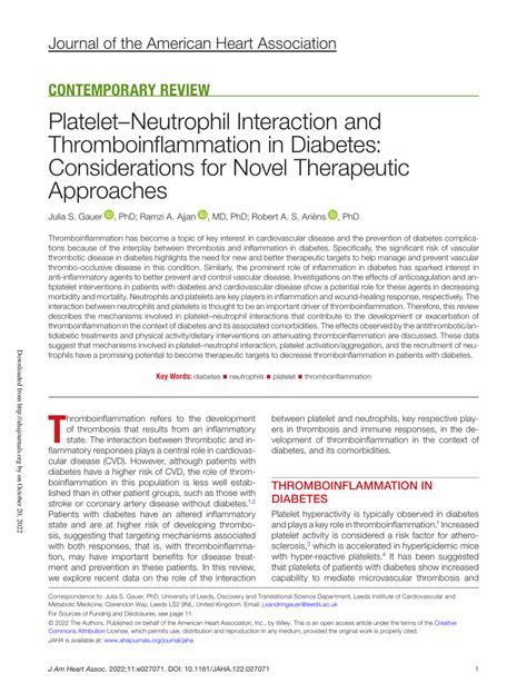 Pdf Platelet Neutrophil Interaction And Thromboinflammation In