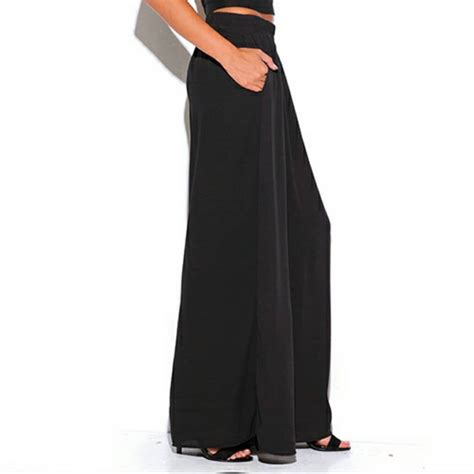 Black Chiffon Wide Leg Pocketed Palazzo Pants Etsy