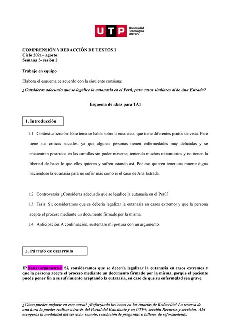 S03 s2 Esquema para TA1 COMPRENSIÓN Y REDACCIÓN DE TEXTOS I Ciclo