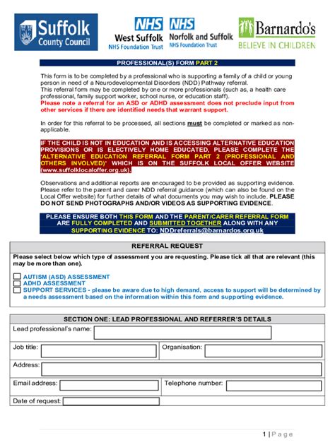 Fillable Online Parent And Carer Ndd Referral Form Part Suffolk