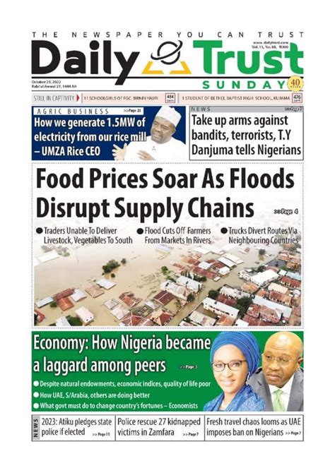 Nigerian Newspapers Daily Front Pages Review Sunday 23rdoctober 2022