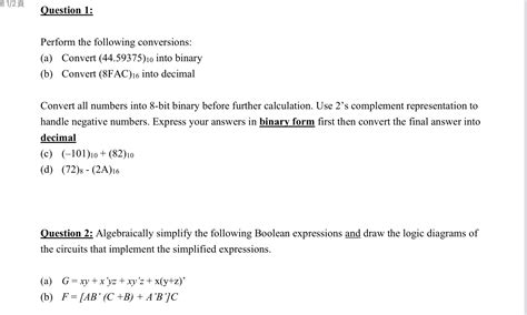 Solved Question 1perform The Following Conversionsa