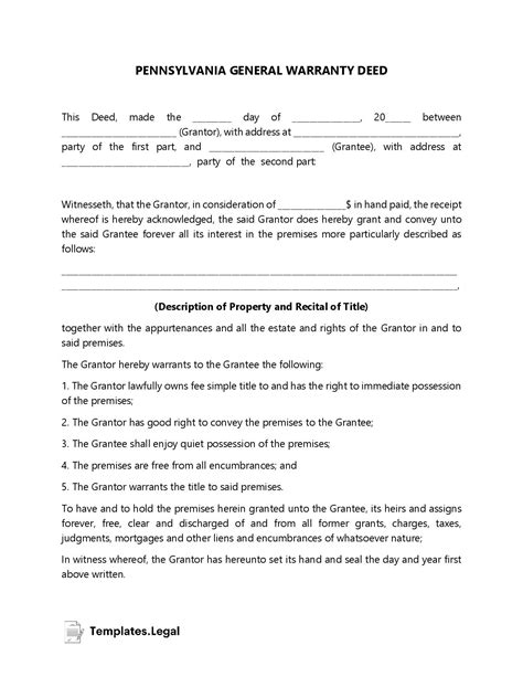 Pennsylvania Deed Forms And Templates Free [word Pdf Odt]