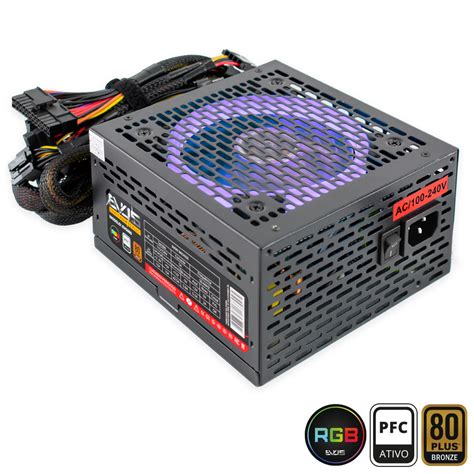 Fonte Gamer Evus EVG600 5600w 80 Plus Bronze LED RGB