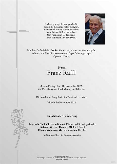 Parte für Franz Raffl pax requiem