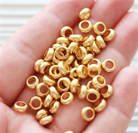 10pc Gold Heishi Beads 6mm Organic Shaped Gold Rondelle Beads Matte Gold Beads Metal Spacer