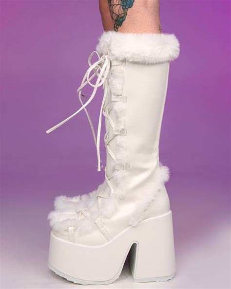 Demonia White Furry Winter Faux Fur Boots Rave Wonderland