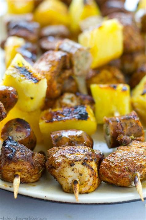 Grilled Jerk Chicken Pineapple Sausage Kabobs Recipe In 2023 Kabob Recipes Kabobs Sausage