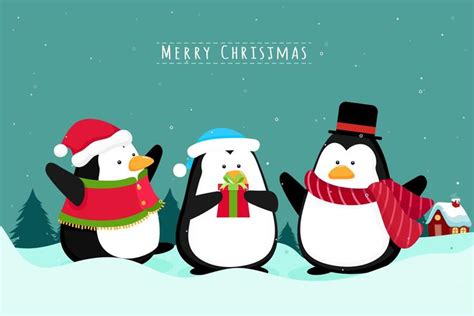 Penguins Christmas Scene 689717 Vector Art At Vecteezy